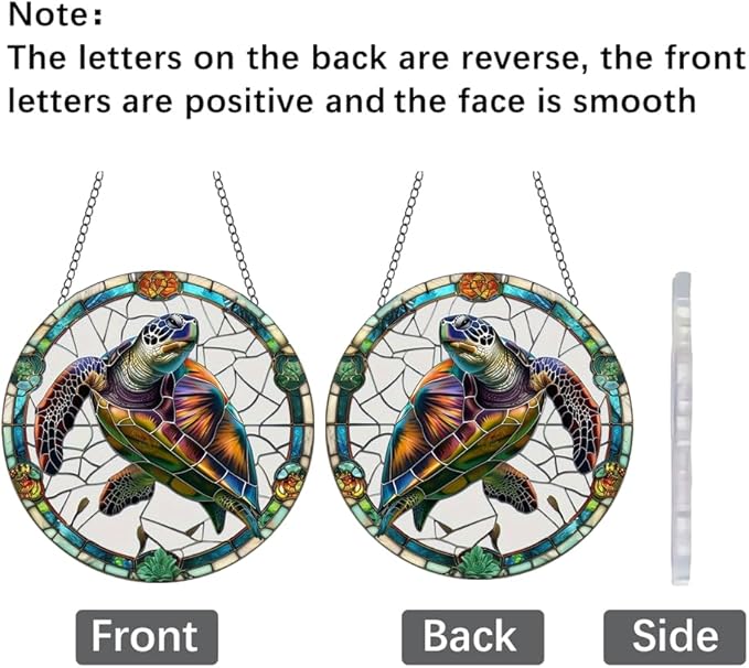 Colorful Turtles Stained Glass Window Hangings with Chain – Acrylic Turtle Ornament for Garden, Patio and Indoor Decor, Housewarming Gift for Mom, Grandma and Marine Life Lovers