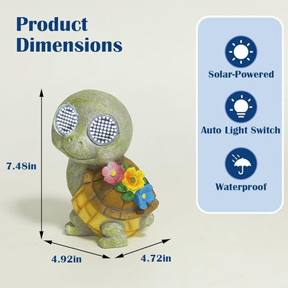 Solar Garden Statue with LED Lights, Dynamic Blinking Lights and Flowers, Outdoor Garden Figurine for Patio Porch Lawn Backyard Decor, Housewarming Gifts for Women (Turtle)