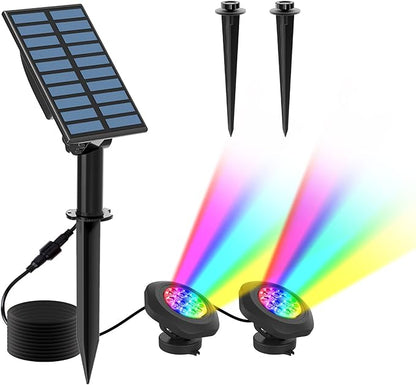 T-SUN Solar Pond Lights, IP68 Waterproof RGB LED Submersible Lights, 2-in-1 Floating & Stake Modes, Underwater Fountain Light for Garden, Pool, Fish Tank, Outdoor Pond Decoration