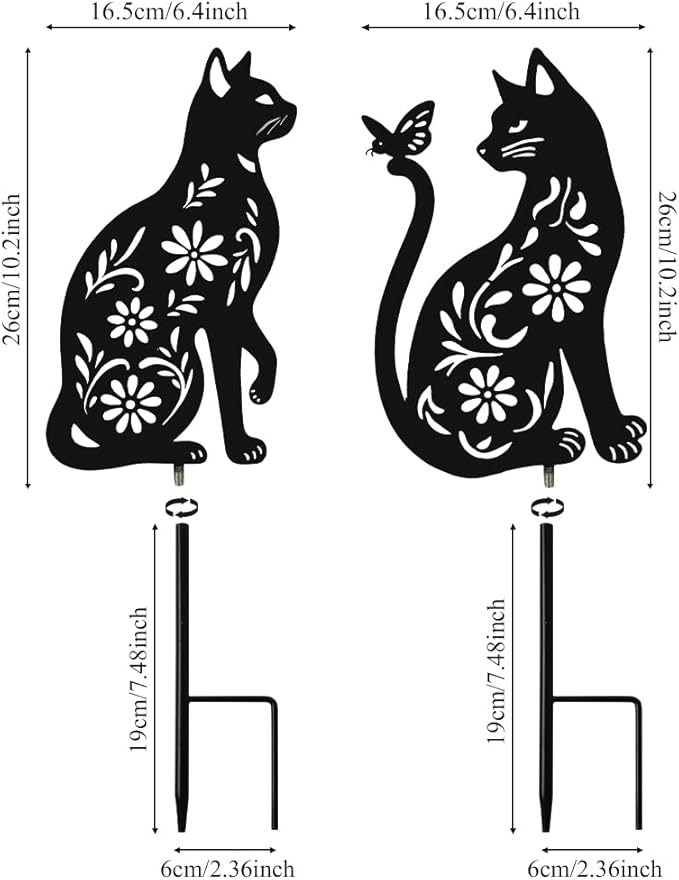 Black Cat Metal Decorative Garden Stakes, Unique Gifts for Cat Lovers, Garden Decor for Outside, Yard Art, Patio, Outdoor Decor, Garden Decorations, Lawn Ornaments (2 PCs)