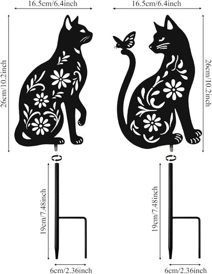 Black Cat Metal Decorative Garden Stakes, Unique Gifts for Cat Lovers, Garden Decor for Outside, Yard Art, Patio, Outdoor Decor, Garden Decorations, Lawn Ornaments (2 PCs)