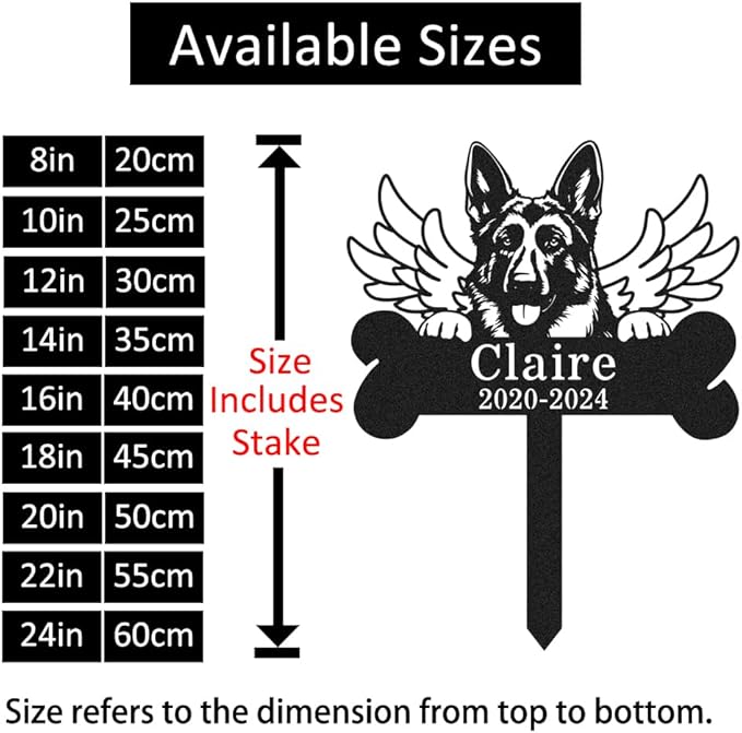 Custom German Shepherd Dog Memorial Sign Lawn Yard Garden Stake, Personalized Metal Pet Loss Dog Grave Marker with Wings, Customized Dogs Memorial Plaque Graves Cemetery Decorations