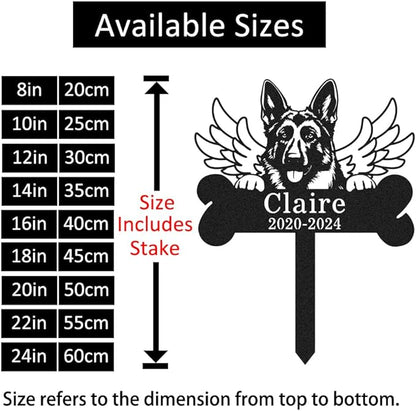Custom German Shepherd Dog Memorial Sign Lawn Yard Garden Stake, Personalized Metal Pet Loss Dog Grave Marker with Wings, Customized Dogs Memorial Plaque Graves Cemetery Decorations