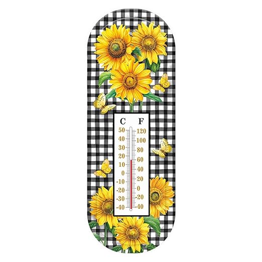 Briarwood Lane Checkered Sunflowers Metal Thermometer