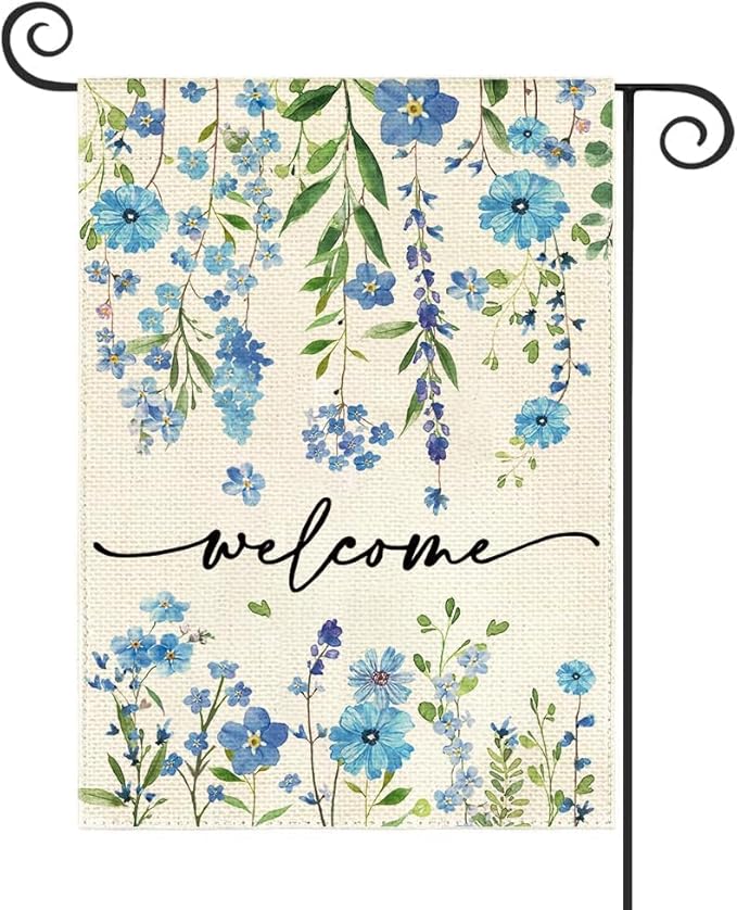 Baccessor Summer Garden Flag 12.5 x 18 Inch Funny Blue Floral Spring Small Yard Flag Burlap Double Sided Vertical Seasonal Farmhouse Wedding Yard Outdoor Decoration