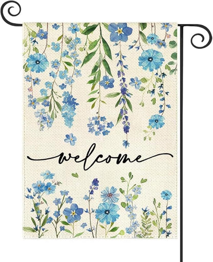 Baccessor Summer Garden Flag 12.5 x 18 Inch Funny Blue Floral Spring Small Yard Flag Burlap Double Sided Vertical Seasonal Farmhouse Wedding Yard Outdoor Decoration