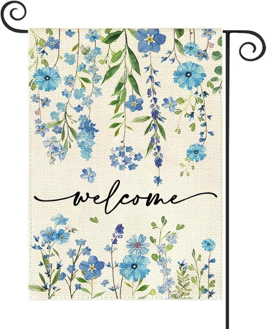 Baccessor Summer Garden Flag 12.5 x 18 Inch Funny Blue Floral Spring Small Yard Flag Burlap Double Sided Vertical Seasonal Farmhouse Wedding Yard Outdoor Decoration