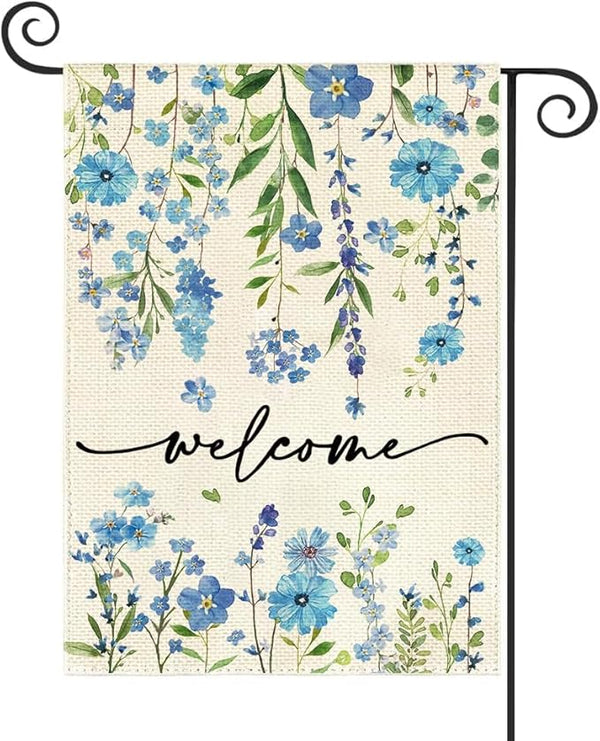 Baccessor Summer Garden Flag 12.5 x 18 Inch Funny Blue Floral Spring Small Yard Flag Burlap Double Sided Vertical Seasonal Farmhouse Wedding Yard Outdoor Decoration