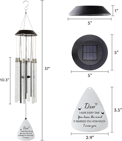 Solar Wind Chimes for Outside, 6 LED Tubes Color Changing Outdoor Clearance Unique Garden Decor Colorful Patio, Gifts for Her/Him Gift Version(37" Long)