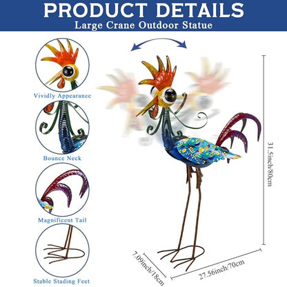 Metal Wacky Rooster Garden Statue, 31.5'' Rooster Decor Yard Statue Decorations Outdoor, Chicken Yard Art for Outside, Patio, Backyrad, Lawn(Royal Blue)