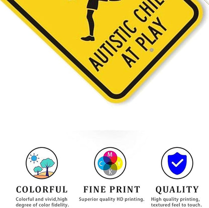 CCPARTON Metal Sign - Slow Autistic Child at Play Warning Sign - Aluminum - Indoor/Outdoor - 8x12 Inches