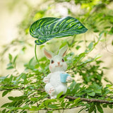 A Waterproof Resin Animal Decorative Statue in The Little Rabbit Garden with an Umbrella Sitting Upright (White)