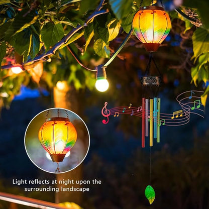 Starsoul Solar Wind Chimes for Outside, Colourful Hot Air Balloon with Flickering Flame Solar Wind Chime, Glass Windchimes Outdoors Garden Decor, Gift for Mother's Day Mom Grandma