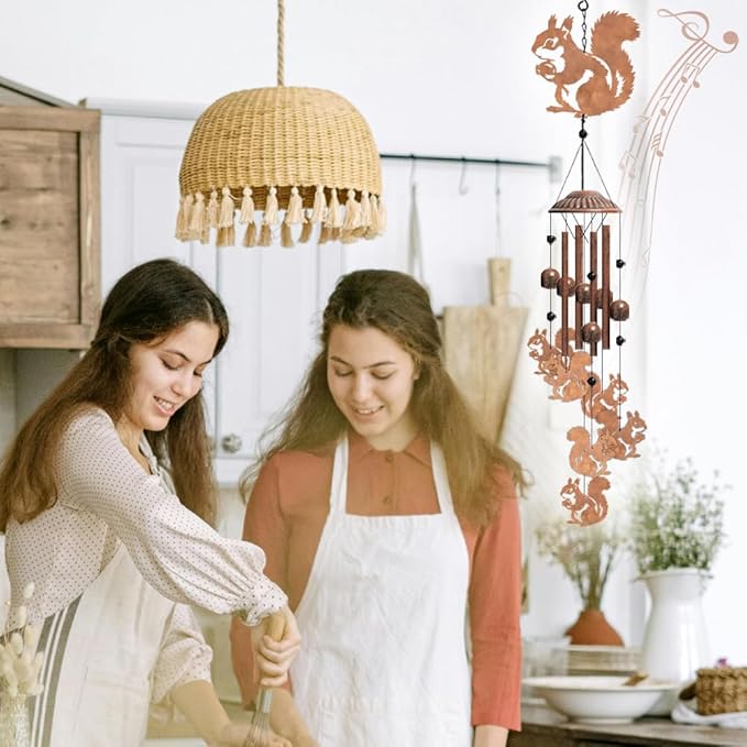 OLYCRAFT Squirrel Metal Wind Chimes Outdoors Wind Chime Sympathy Memorial Windchime Outdoors Sympathy Windbell Memorial Presents Hanging Windbell for Patio Backyard Home Garden Yard Decor - 30 Inch
