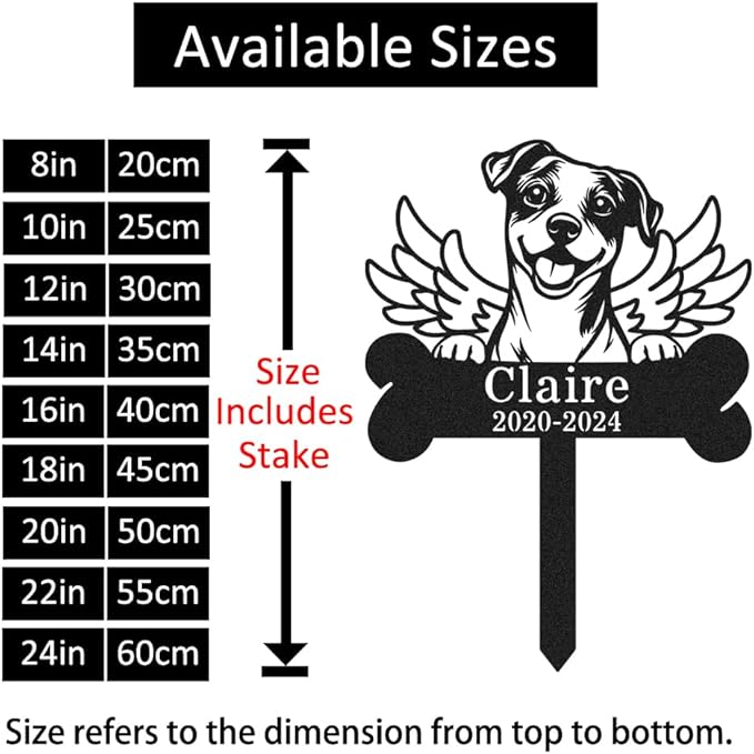 Custom Wings Dog Memorial Stake Bone Grave Marker, Personalized Jack Russell Terrier Memorial Garden Stake Yard Sign for Cemetery Lawn, Metal Sympathy Grave Marker for Dogs Memorial Plaque