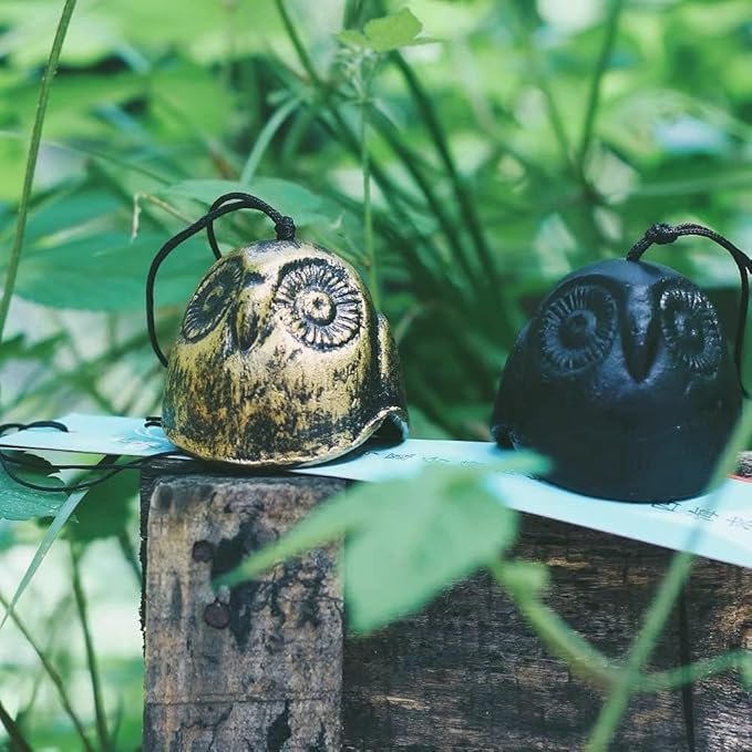 Owl Japanese Traditional Lucky Small Wind Chimes for Outside, Retro owl Iwachu Cast Iron Bless Temple Wind Bell Memorial and Sympathy Wind Chimes Indoor Garden Bell, Patio, Balcony