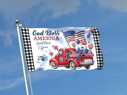 4th of July Flags 3x5 Ft for Outside, Patriotic American Truck Buffalo Plaid Double Sided Big Large Yard Flags,Banners Decorations with Brass Grommets for 250 Anniversar America Outdoor