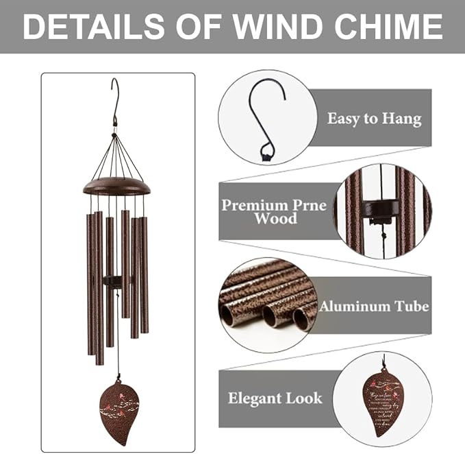 Memorial Sympathy Wind Chimes for Loss of Loved One 32'', Cardinal Wind Chimes in Memory of a Loved One, Cardinal Memorial Gifts, Bereavement Condolence Remembrance Gifts,Bronze