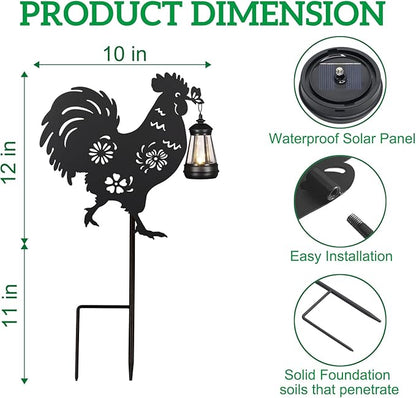 2Pack Solar Outdoor Garden Lights Stakes Solar Metal Flower Rooster Lawn Deco Statue Ideal for Chicken Lovers for Yard Art, Outside, Patio, Outdoor Decor, Garden Decorations, Lawn Ornaments