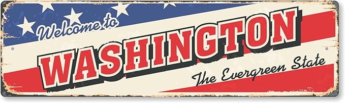 SmartSign 4 x 14 inch Welcome To Washington State Vintage Metal Sign “The Evergreen State”, 40 mil Rustproof Aluminum with Clear Overcoat, Retro Wall Décor, Multicolor, Made in USA