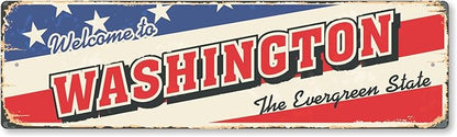 SmartSign 4 x 14 inch Welcome To Washington State Vintage Metal Sign “The Evergreen State”, 40 mil Rustproof Aluminum with Clear Overcoat, Retro Wall Décor, Multicolor, Made in USA