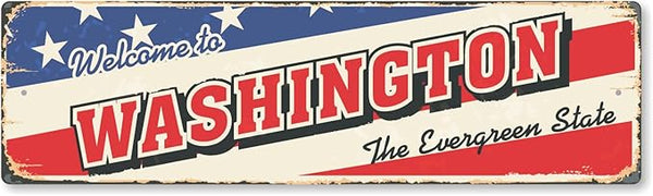SmartSign 4 x 14 inch Welcome To Washington State Vintage Metal Sign “The Evergreen State”, 40 mil Rustproof Aluminum with Clear Overcoat, Retro Wall Décor, Multicolor, Made in USA