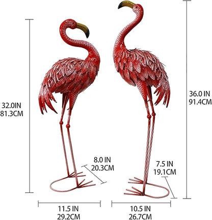 32-36 Inch Yard Flamingos Garden Statues, Metal Flamingo Outdoor Decor, Vibrant Flamingo Statues for Lawn, Backyard, Porch, Patio, Set of 2