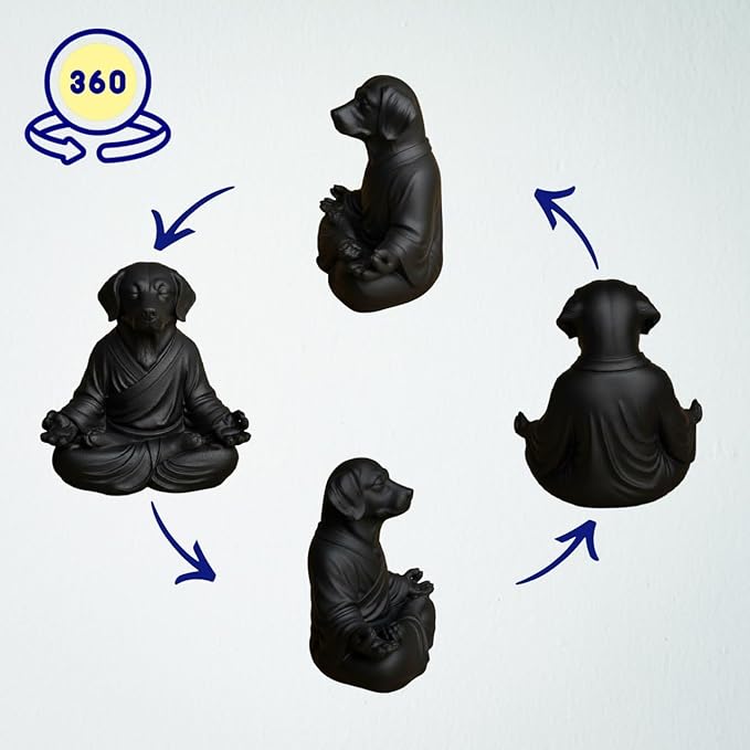 OLOMA Heavy Solid Concrete Dog Statue Meditation Inspired Stone Sculpture with Protective Resin Coating Outdoor Indoor Decor Accent for Garden and Interior Setting Decorative Garden Accent Feature