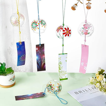 PH PandaHall 5 Styles Glass Wind Chimes Japanese Sakura Wind Chimes Round Clear Bells Outdoor Garden Hanging Ornaments for Patio Wedding Home Christmas Holiday Decoration