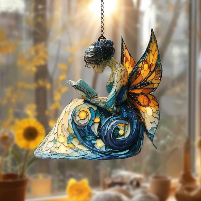 Acrylic Suncatcher Indoor Colorful Window Hanging Ornament Outdoor Sun Catcher Panel for Home Decor Car Garden Crystal Gift Starry Night Bookish Fairy Suncatcher