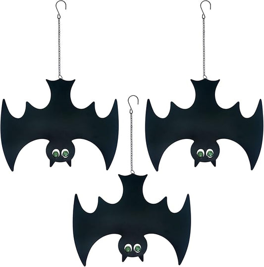 Outdoor Metal Bats, Halloween Decoration, Glow-in-The-Dark Hanging Bats, Silhouette Pendant Outdoors, Halloween Decorative Animals, Set of 3