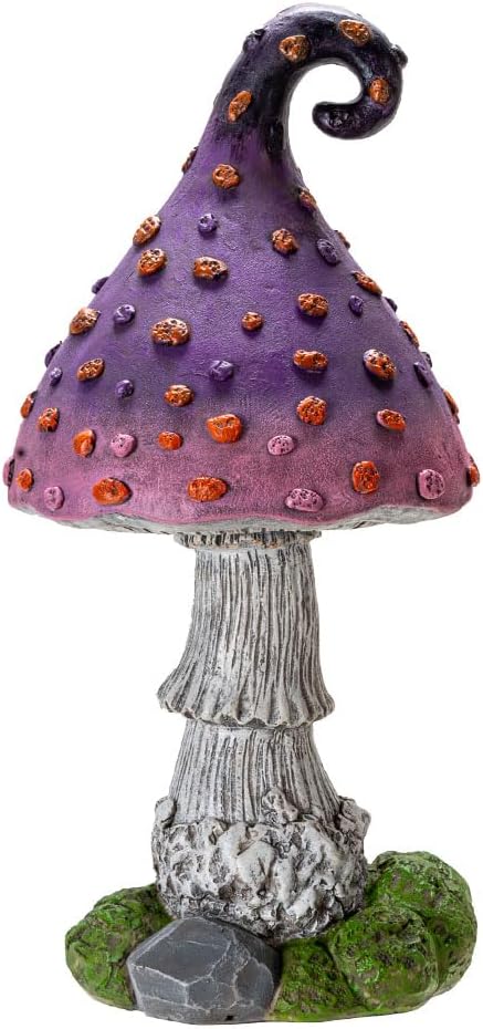 Pacific Giftware Whimsical Purple Garden Toadstool Mushroom Statue with Curled Cap and Orange Spots Resin Fantasy Decor for Outdoor Fairy Landscaping 17.71" Tall