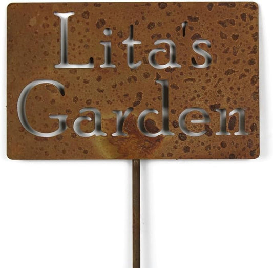 Classic Metal Garden Markers Clearance Items 20 to 33 Inches Tall (Lita's Garden, Naturally Rusted)