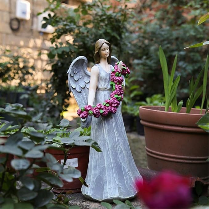 Outdoor Statue Garden Sculpture Angel Flower Fairy Sculpture, Garden Decoration Outdoor Garden Decoration Resin Angel Sculpture Garden