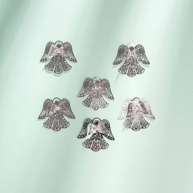 longsheng 10pcs Silver Angel Hanging Suncatcher DIY Metal Parts Hand-Crafts Pendant Ornament Drop