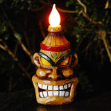Outdoor Solar Tiki Statue Decor - Tiki Bar Decoration - Torch Tiki Head Statues for Patio, Yard, Backyard, Lawn, Garden Gift, Garden Tiki Figurine 8.74 Inch Tall