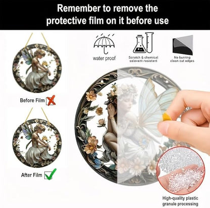 Flower Fairy Garden Decorations Angel Wing Christmas Halloween Deco Statue Art Elf Sculpture Hanging Craft for Outdoor Yard Courtyard Lawn Patio Window Acrylic Ornament Home Gift (B,L: 8*8 IN)