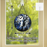 Stained Glass Window Hanging - 6.3in Spirits, Cat and Full Moon Graveyard Scene Sun Catchers Panel for Indoor Decorative Display for Mom, Wife, Lovers, Festive