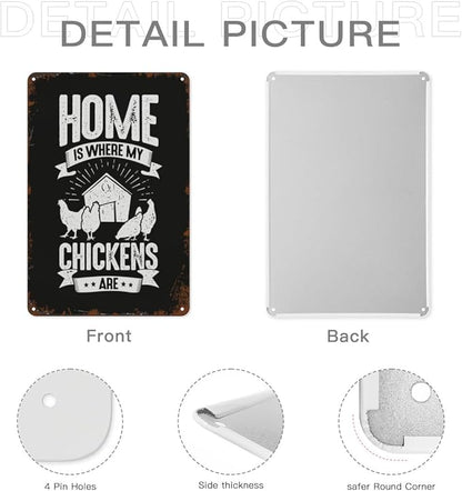 Vintage Tin Wall Decor Sign Home Is Where My Chickens Ares for Home,Garden,Patio,Office,Classroom,Kitchen & More! 8x12 Inches,Retro Metal Art with Funny Quotes