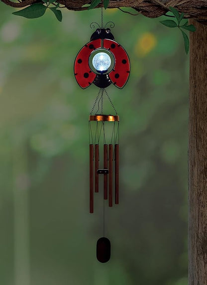 Sunset Vista Designs Collection Solar Wind Chime, Ladybug, 7.48" x 4.33" x 38"