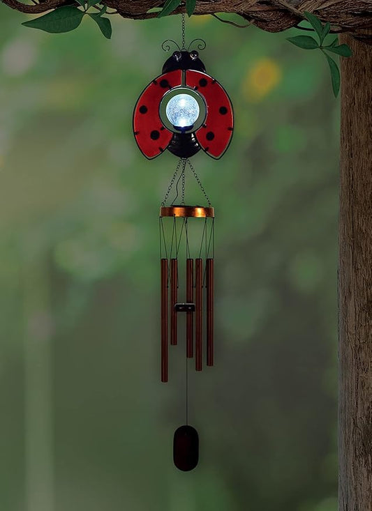Sunset Vista Designs Collection Solar Wind Chime, Ladybug, 7.48" x 4.33" x 38"