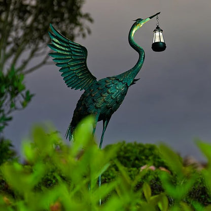 DREAMSOUL Heron Garden Statues 40.5 Inch Tall Crane Bird Statue, Standing Solar Outdoor Statues for Patio Pool Lawn Decoration