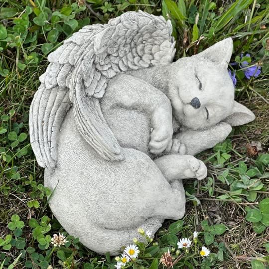 Cat Angel Statue Stone Sleeping cat Figurine Pet Memorial Headstone Grave Decoration Concrete Garden Statue Personalized cat Loss