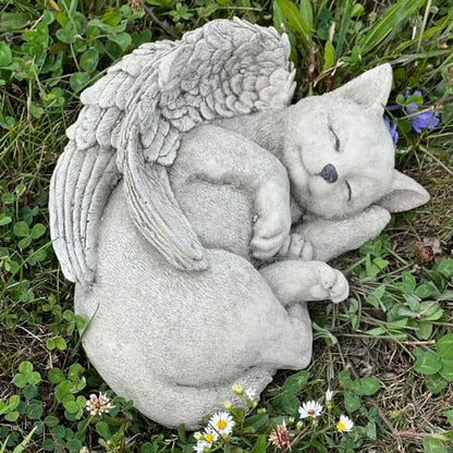 Cat Angel Statue Stone Sleeping cat Figurine Pet Memorial Headstone Grave Decoration Concrete Garden Statue Personalized cat Loss