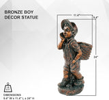 XBrand 24" H Faux Bronze Magnesium Oxide Walking Boy Garden Statue w/Small Flower Plant Pot, Outdoor Décor, Natural Design Sculpture