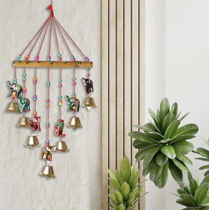 Colorful Elephant Windchaims Windchimes Jhoomar Hanging for Home Door, Wall, Temple, Bedroom , Decorative Accessories for Party, Christmas Decor , Wedding, Christmas Festivities Gift Size:- 20 Inch