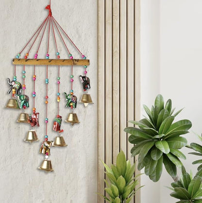 Colorful Elephant Windchaims Windchimes Jhoomar Hanging for Home Door, Wall, Temple, Bedroom , Decorative Accessories for Party, Christmas Decor , Wedding, Christmas Festivities Gift Size:- 20 Inch