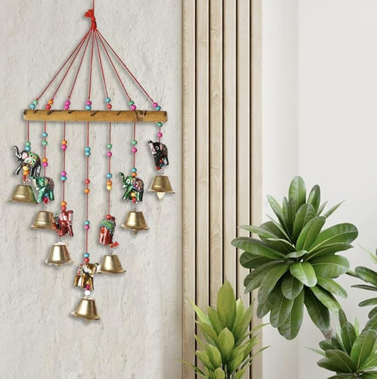 Colorful Elephant Windchaims Windchimes Jhoomar Hanging for Home Door, Wall, Temple, Bedroom , Decorative Accessories for Party, Christmas Decor , Wedding, Christmas Festivities Gift Size:- 20 Inch