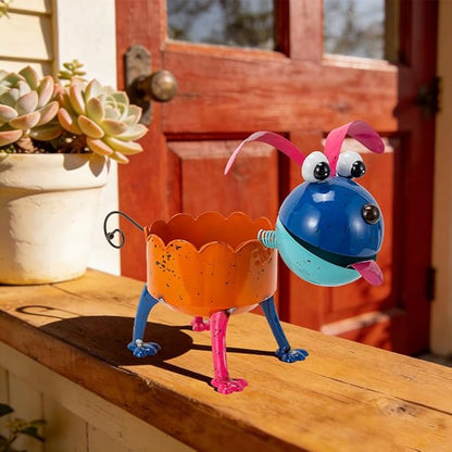 Oak & Lore Whimsical Metal Dog Garden Statues, Cute Garden Sculptures & Statues Yard Art with Planters for Patio Lawn Backyard Decor