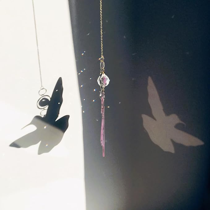Pink Acrylic Hummingbird Flowers Garden Suncatcher Window Hanging Crystal Prism Rainbow Maker Sun Catcher Ornaments Birthday Christmas Thanksgiving Gifts for Mom Grandma Sister Birds Lovers
